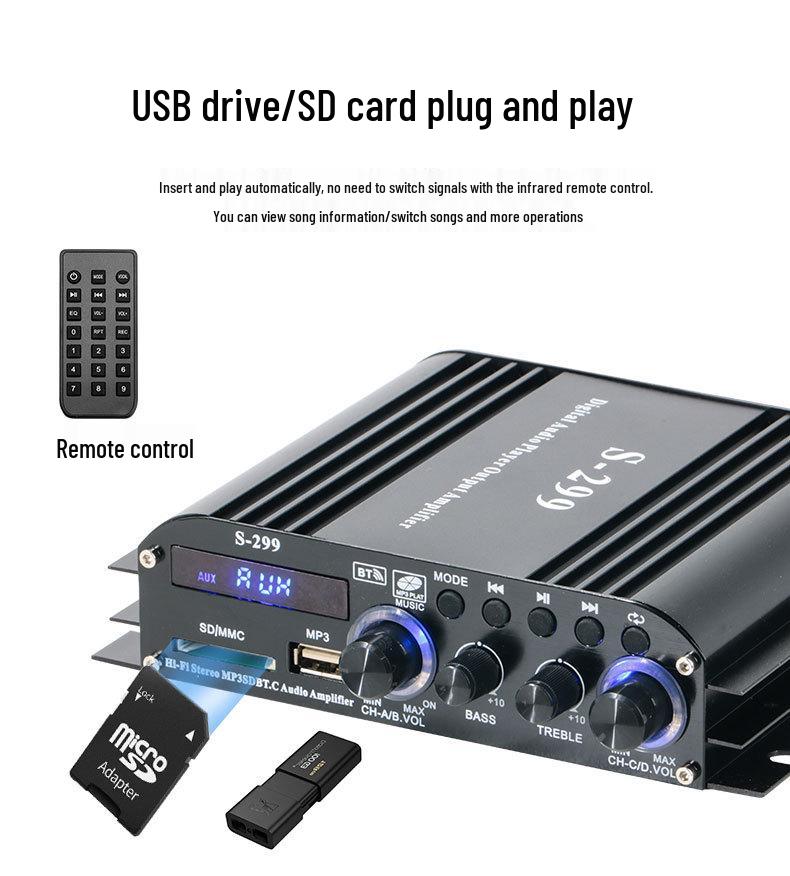 Профессиональный Bluetooth 4.1 Канальный Усилитель Мощности с USB и Слотом для Карты для Дома/Автомобиля - Супер Бас