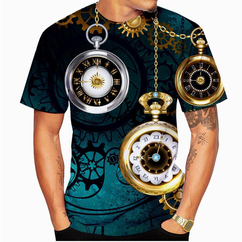 Футболки с циферблатом и 3D принтом, уличная мужская мода, Harajuku, повседневная футболка большого размера с круглым вырезом, летние футболки, топы, одежда
