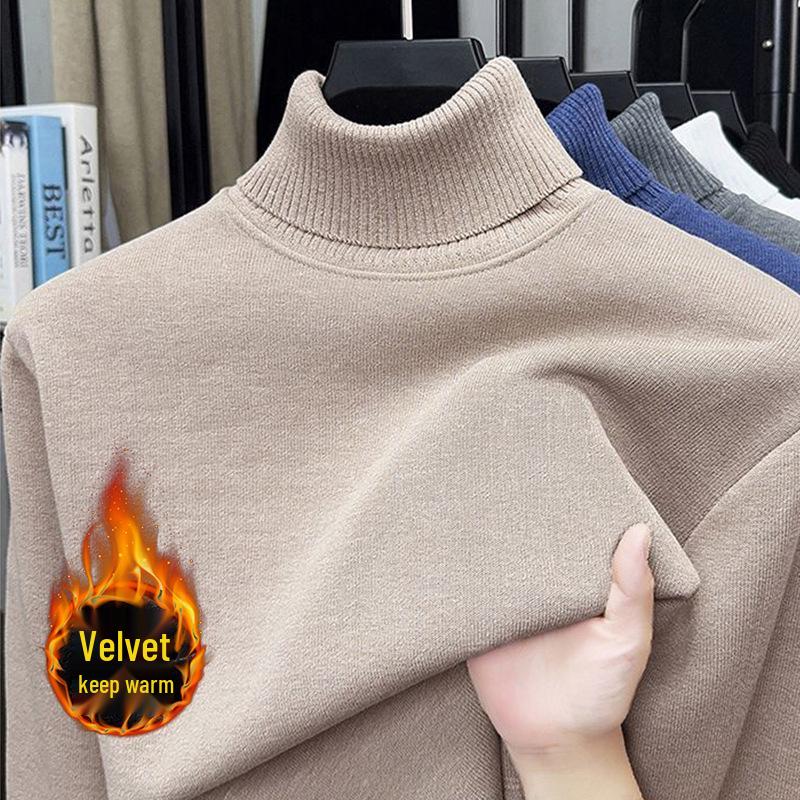 Мужской цельный флисовый свитер с высоким воротником, осенне-зимний, утолщенный, теплый, шерстяной, вязаный, базовый слой