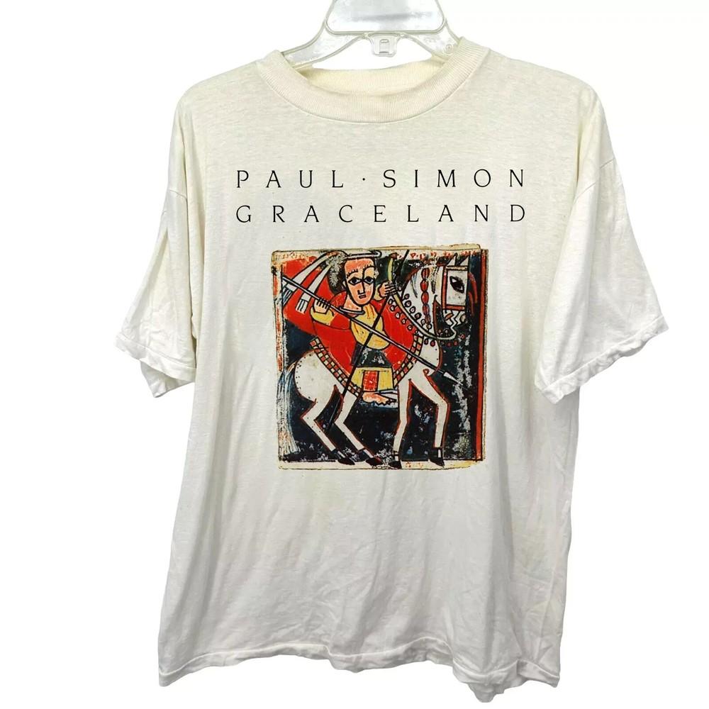 Paul Simon Graceland UNISEX БЕЛАЯ ХЛОПКОВАЯ ФУТБОЛКА Репринт Унисекс Футболка