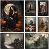 Victorian Style Halloween Witch Pumpkin Haunted House Castle Ghost Poster Canvas Paintings Wall Art Pictures Home Decor