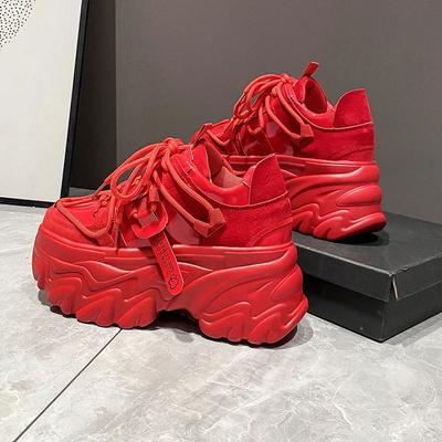 Maogu модные кроссовки на платформе для женщин с толстой подошвой, нескользящие спортивные туфли для папы, женские корейские кожаные массивные кроссовки 2024 года, весна