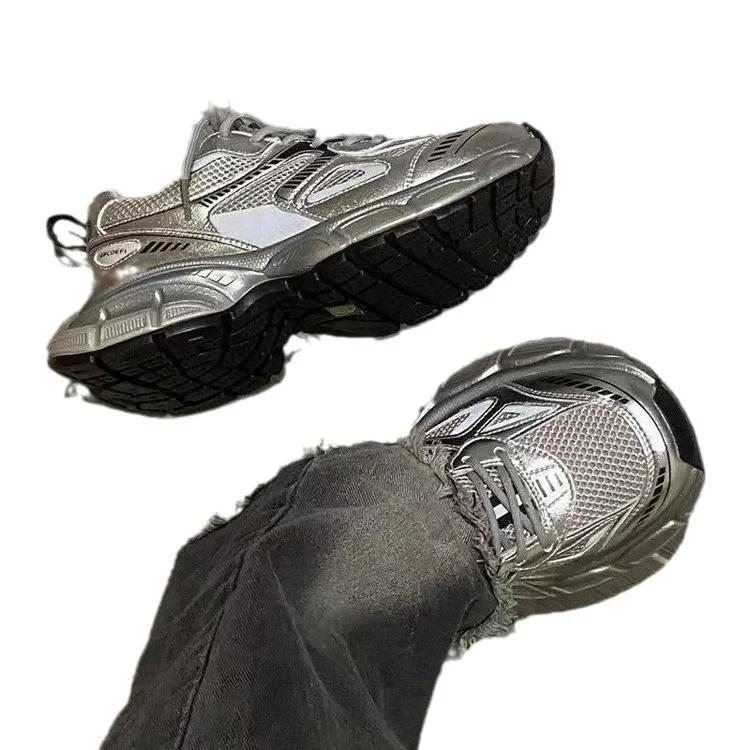 Thick-Soled Silver Dad Shoes  Spring Autumn New InsTrendy Today's Popular Increased Sports Shoes Women's Running Shoes
