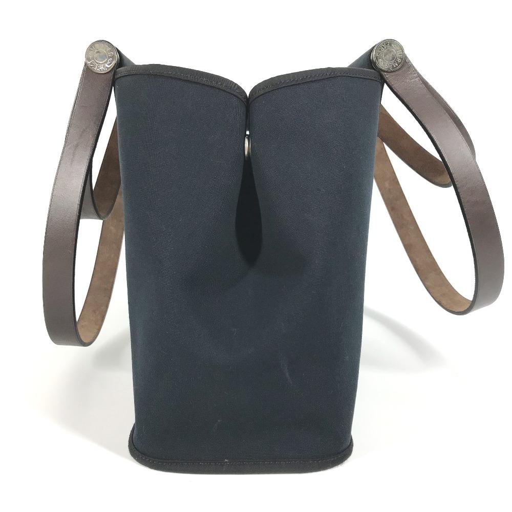 HERMES Kabak Elan PM Shoulder Bag Tote Bag Leather/Canvas Dark navy