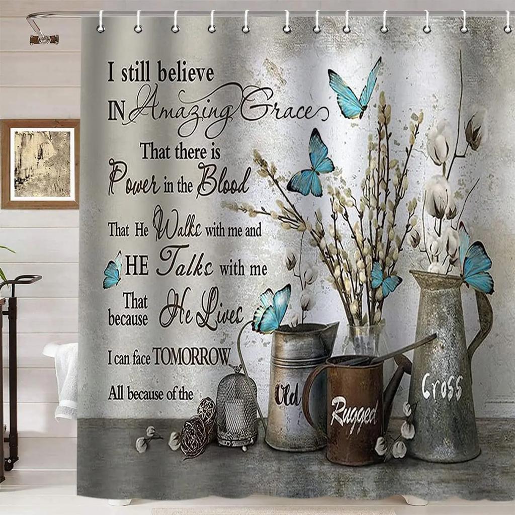 Inspirational Quote Shower Curtain Bible Verse Motivational Quote Bath Curtain Ink Paint Pink Teal Marble Abstract Bathtub Decor