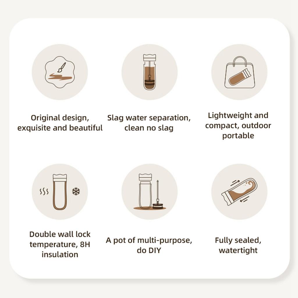 Портативная дорожная кружка френч-пресс 320 мл 11 унций из нержавеющей стали с двойными стенками с изоляцией, кофеварка для молотого кофе и