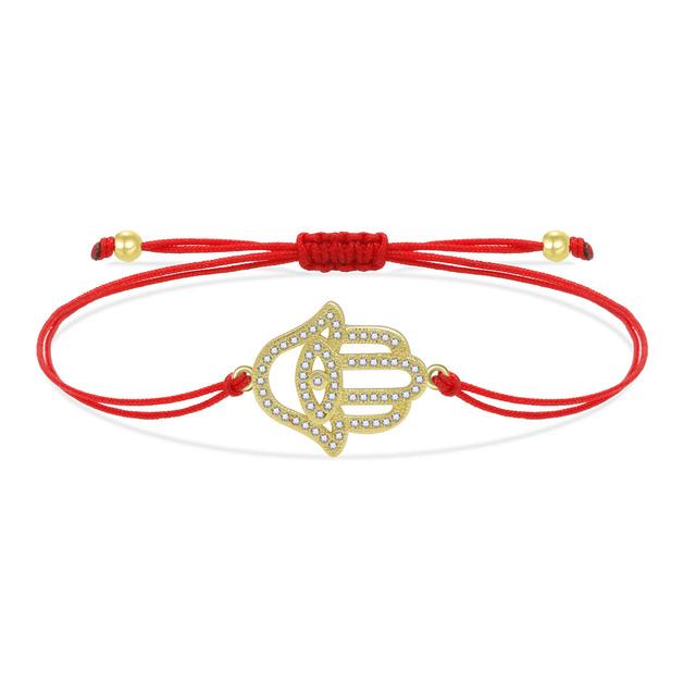 Хорошее качество Хамса браслет с подвесками на руку для женщин, новая мода, кубические циркониевые камни, позолоченная медь, красная нить, ювелирные изделия