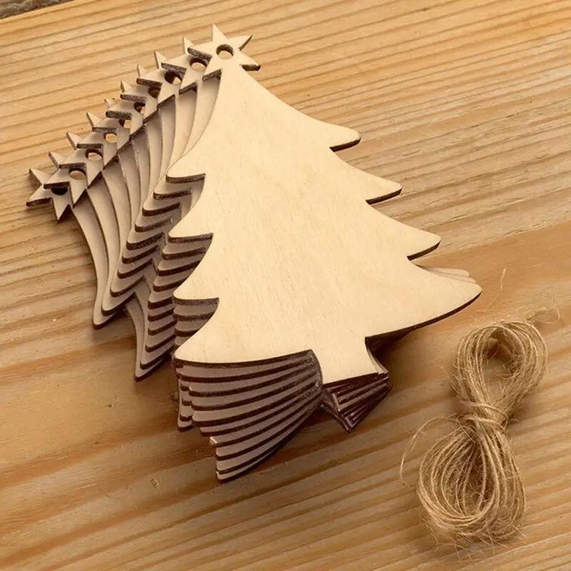 10 шт. Деревянные рождественские шары для DIY, украшение, круглые крафтовые безделушки, бирки, подвесное украшение для Рождества, Нового года, кулон-декор