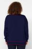Women's Fashion New Plus Big Size Cardigan Navy Blue-Red Stripe Detailed Knitwear Cardigan
