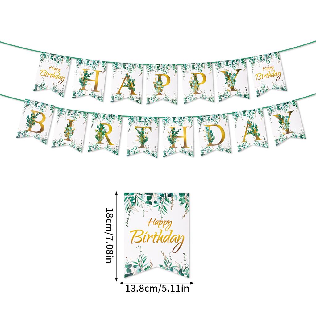 Greenery Eucalyptus Happy Birthday Disposable Plates Cups Napkins Birthday Party Decoration Green Leaf Pattern Birthday Supplies