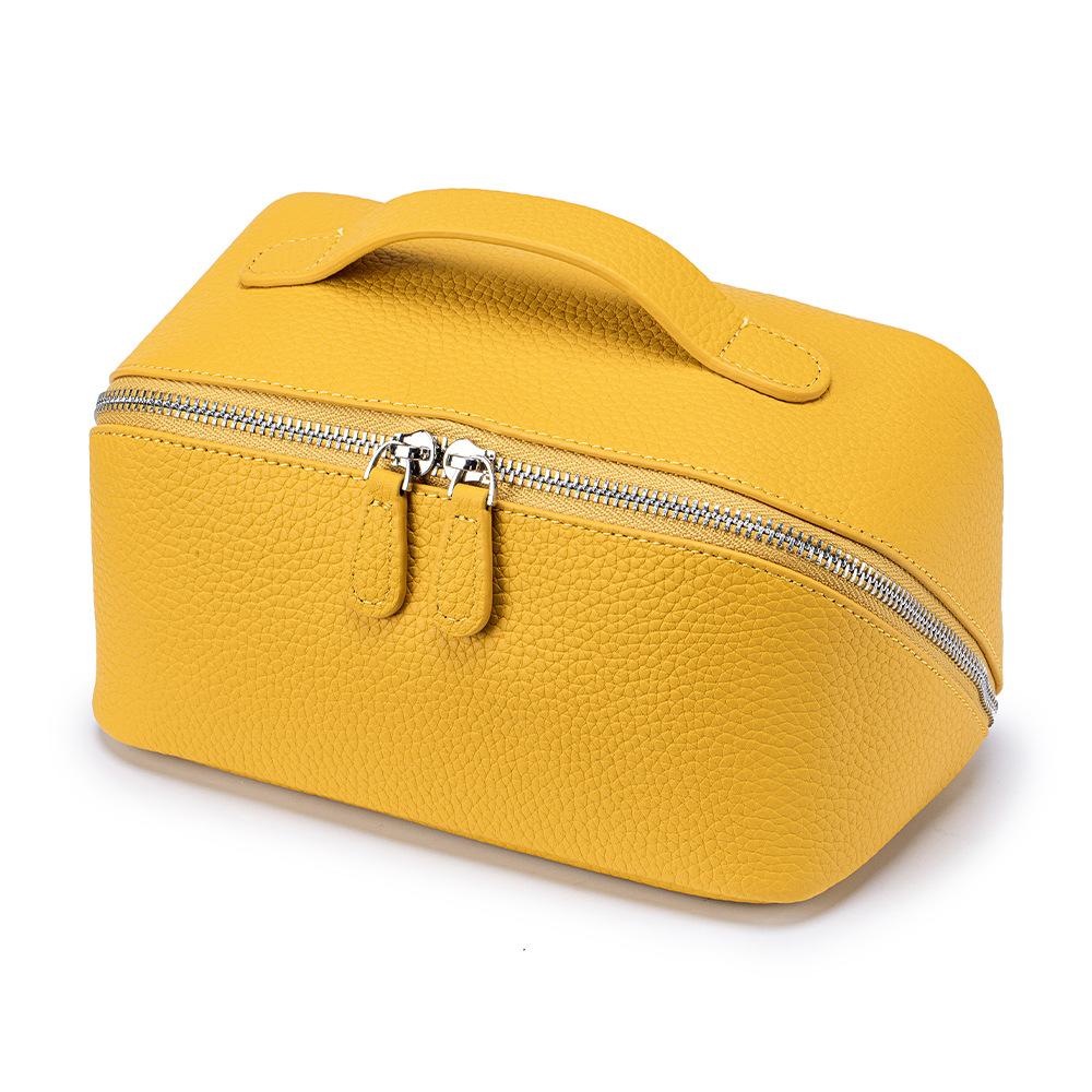 Кожаная портативная косметичка, Большая вместимость, Простой стиль, Ручная косметичка, Дорожная сумка для хранения из натуральной кожи