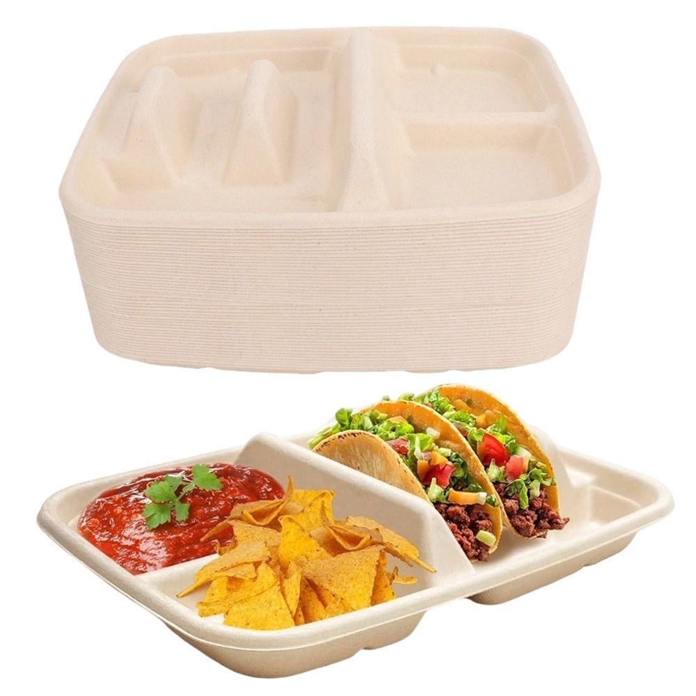 50pcs Sturdy Disposable Taco Plates 4 Compartment Taco Trays Party Supplies