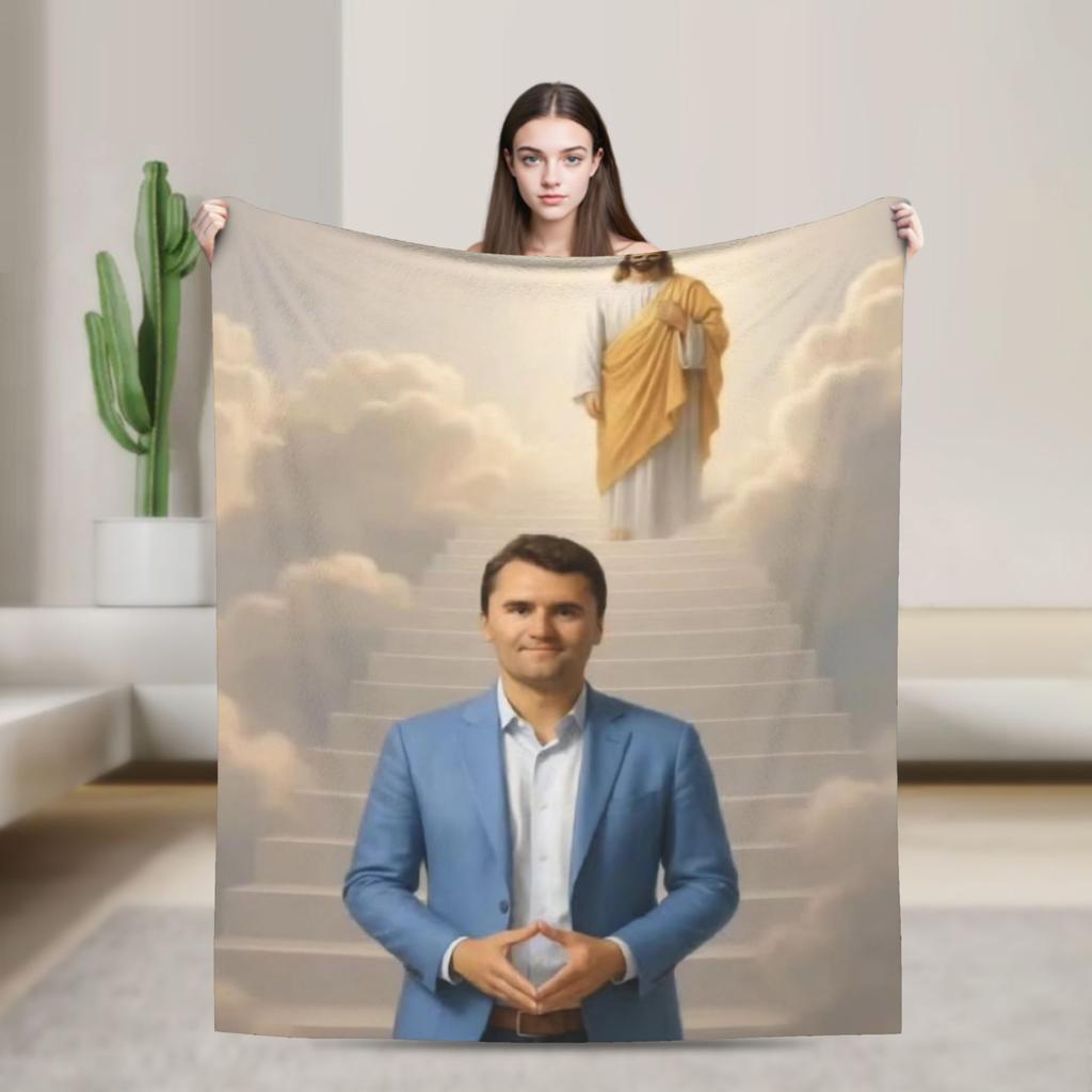 Super Soft Charlie Kirk Angelic Advocate Throw Blanket Premium Flannel Fleece Lightweight Bed Blanket Cozy Fluffy Blankets