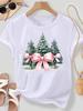 (Азиатский размер) бант милый стиль дерево с рождеством новым годом женский топ футболка фестиваль круглый вырез одежда принт мода женские графические футболки
