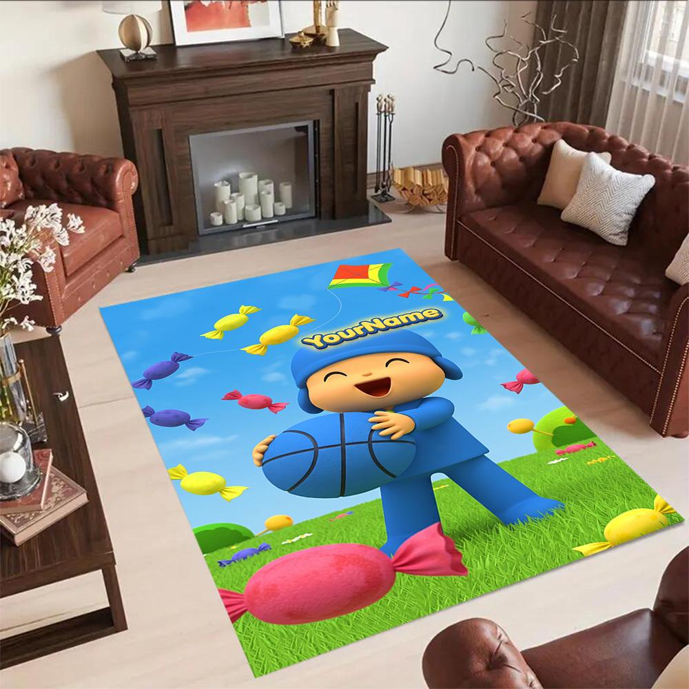 Pocoyo Personalized Name Floor Rug Office Rug Suitable for Dining Room Playrooms Kitchen Entryway Anti-slip Rug Anime Office Decor