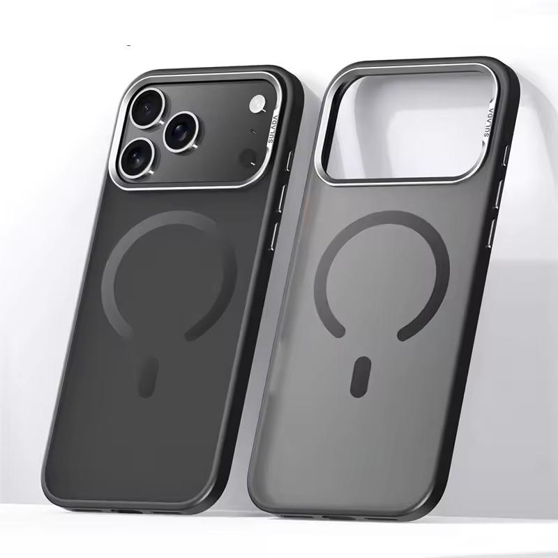 Роскошная оправа объектива из сплава Матовый чехол Magsafe для iPhone 17 Air 17Pro 17Pro Max Полупрозрачный гибридный магнитный противоударный жесткий чехол