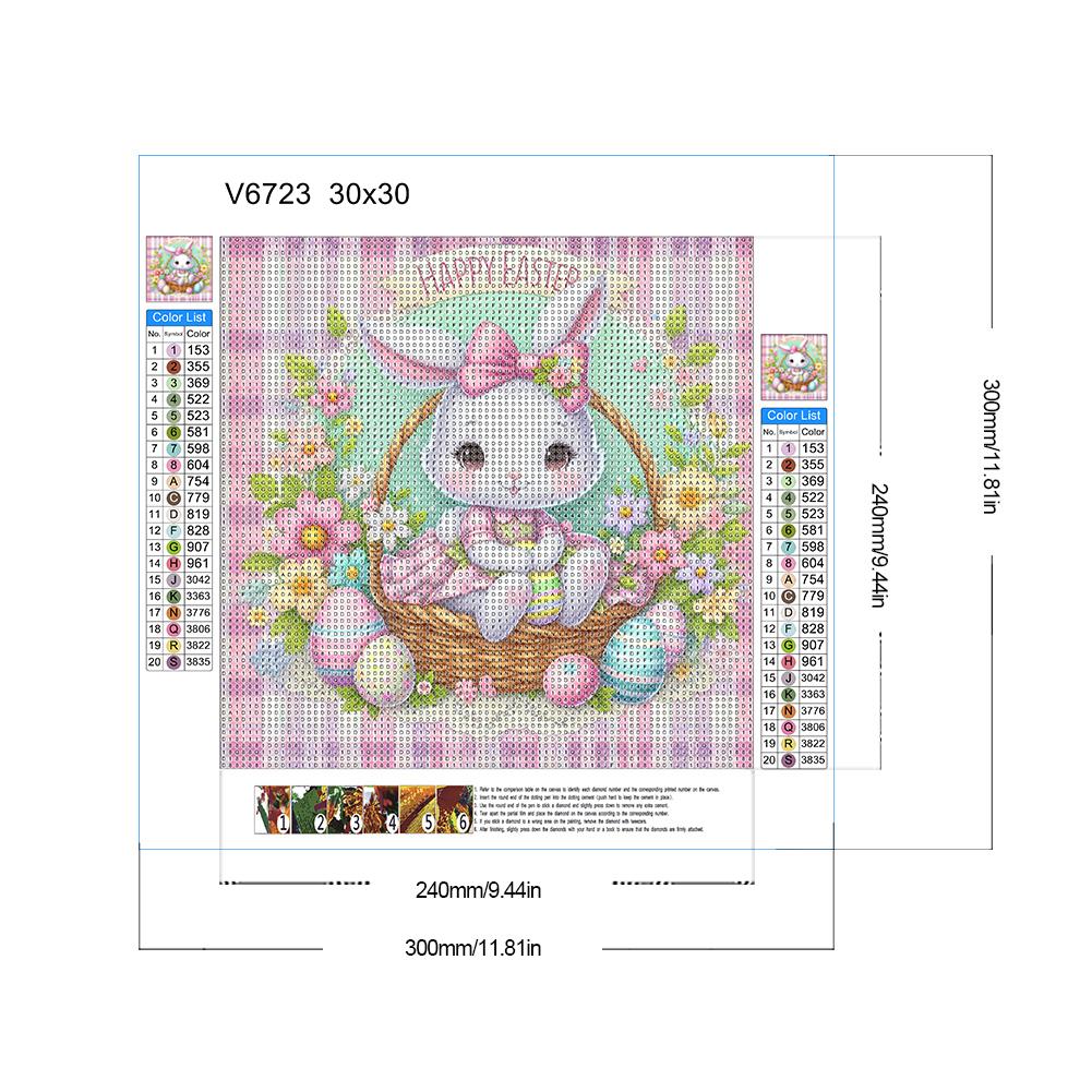 5D DIY полная круглая алмазная картина пасхальный кролик яйцо цветок поделка 30x30см