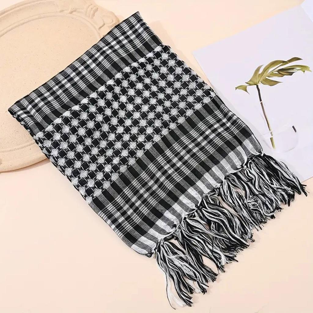 Soft Polyester Checkered Shemagh Scarf With Fringe Trim For Kids Various Outfit Arabic Shoulder Wrap For Boy Daily Wear