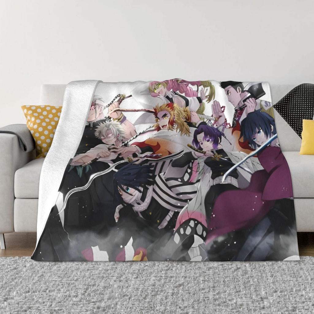 Demon Slayer Anime Plush Blanket Giyu Tomioka And Shinobu Kocho Vintage Throw Blankets for Home 125*100cm Rug Piece