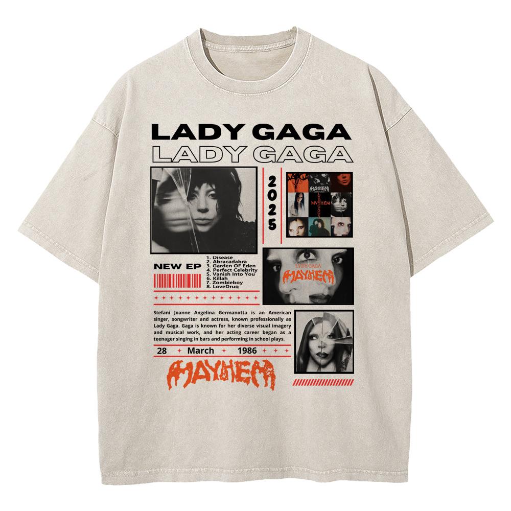 Vintage Washed Lady Gaga The Mayhem Ball Tour  T Shirt Fashion MenWomen Aesthetic High Quality Acid Wash  Cotton Tees
