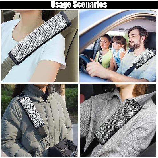 2PCS Bling автомобильные накладки на ремни безопасности, чехлы на ремни безопасности со стразами для женщин, накладка на ремень безопасности автомобиля с хрустальным бриллиантом, салон автомобиля