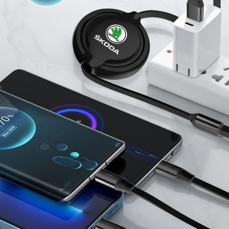 1 шт. Автомобильное телескопическое зарядное устройство три в одном для мобильного телефона для Skoda Octavia Superb Rapid Kodiaq Karoq Fabia Kamiq Roomster Citigo