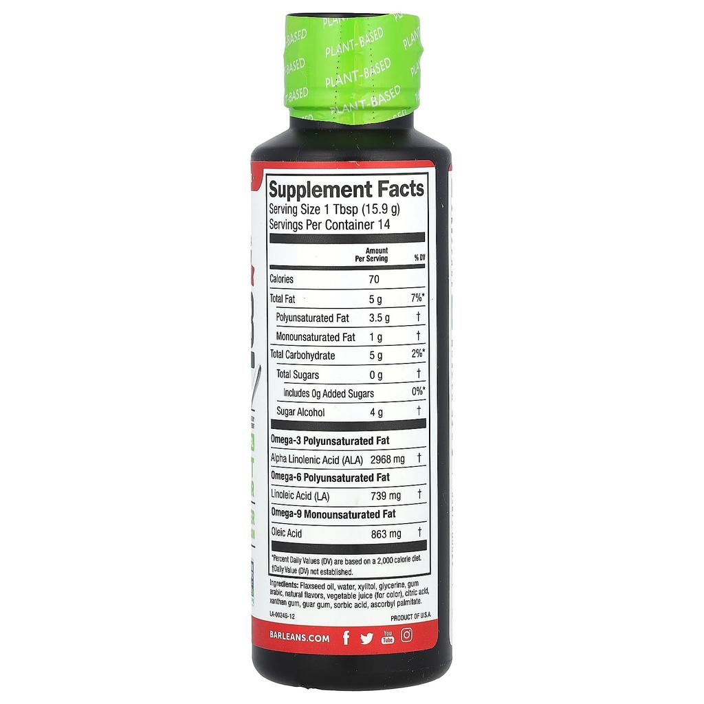 Barlean's, Plant-Based Omega-3 from Flax Oil, Strawberry Banana Smoothie, 8 oz (227 g)