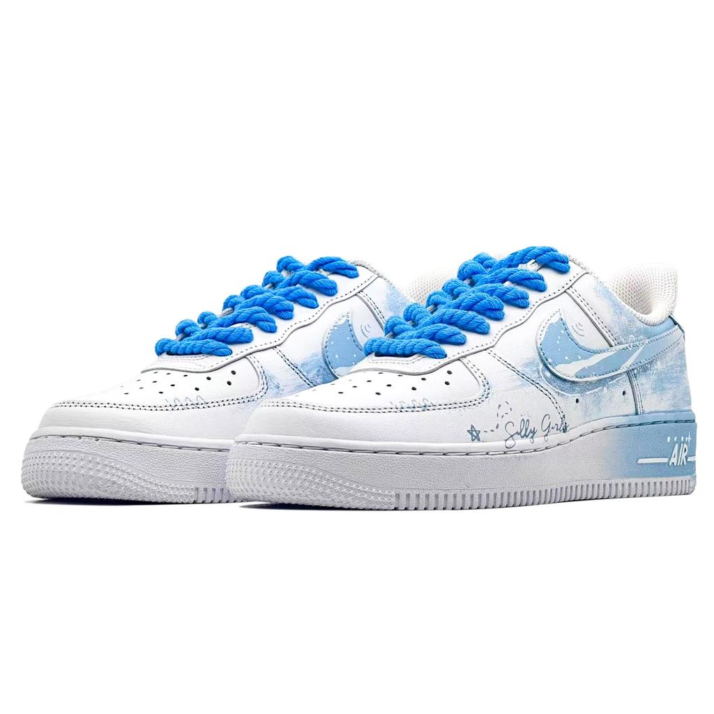 Nike Air Force 1 Blue Tide Feather Leather Abrasion Resistant Low top Skateboard Shoes Unisex Blue White CW2288-111(Team1321-)