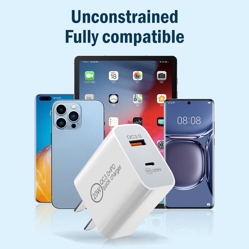 Mobile Phone Fast Charging Head Pd20wqc3.0 Dual Port European And American Standard Usb Charging Universal Mobile Phone Plug