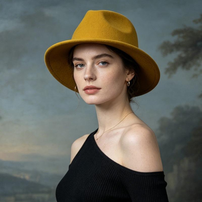 Women S Vintage British Style Woolen Fedora Hat For Autumn Winter