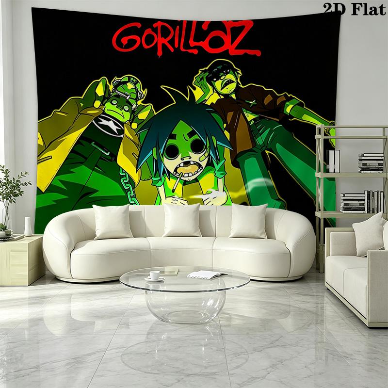 Gorillaz Wall Tapestry Aesthetic Wall Hanging Printed Fabric Blanket Decorative Tapestries for Bedroom Living Room Home Decor