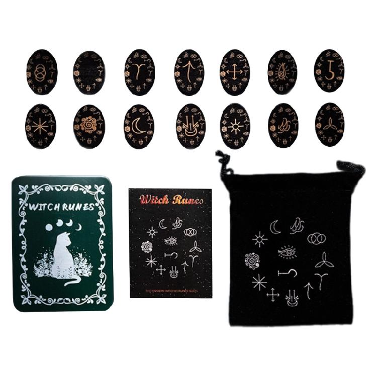 Набор рунических камней, руны из массива дерева с коробкой для путешествий, гаданий, колдовства