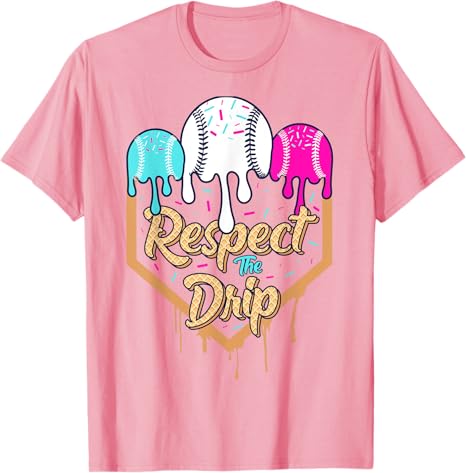 Baseball Drip Boys Ice Cream Waffle Home Plate Respect Dripping TShirt Pink and Blue BaseballDrip Y2k Graphics Saying Tee Tops