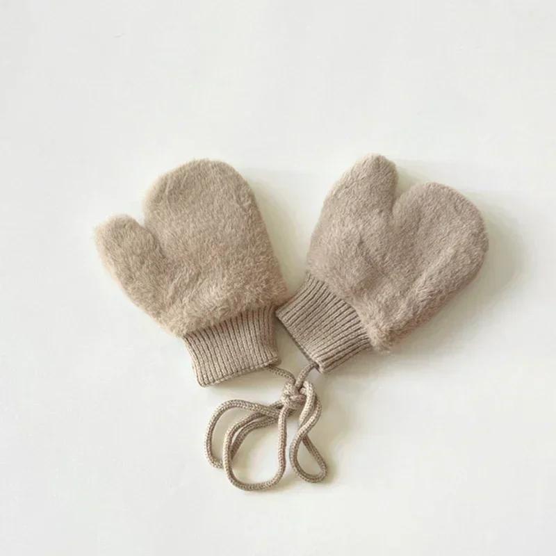 Baby Cartoon Bear Label Mittens Winter Warm Kids Girls Gloves Soft Fur Children Toddler Thick Child Fleece Cartoon Mittens 1-4Y