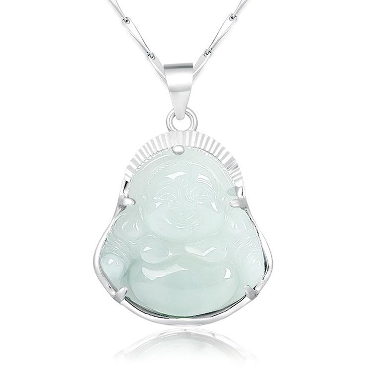 Grade A Jadeite Maitreya Buddha Jade Pendant Necklace for Women