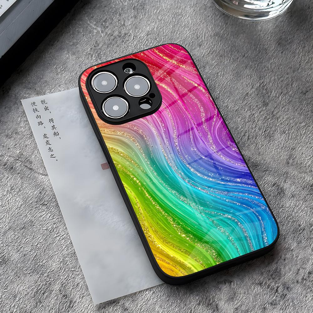 Colorful Rainbow Stripe Phone Case For IPhone 17 Pro Max 14 Pro 15 12 11 13 Mini X XR XS 16 Plus SE Glass Cover