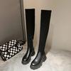 Women's Solid Color Chunky Heel Boots, Stylish Side Zipper Over The Knee Boots, Fashion Platform Long Boots
