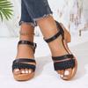 Summer High Heels Sandals for Women 2024 Fashion Weave Platform Gladiator Sandals Woman Ankle Buckle Square Heel Sandalias Mujer