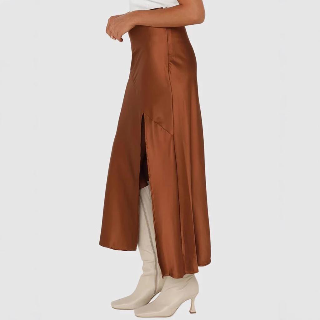 Женская Новая Атласная Бюстье Юбка Макси с Эластичной Талией и Разрезом Сексуальная Комбинированная Юбка-Карандаш Женская