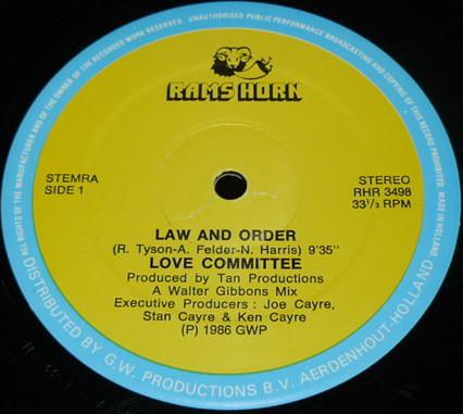 12inch Record LOVE COMMITTEE - Law And Order / Just As Long As I G RHR3498 Rams Horn Recor 1986 Netherland Dance & Electronica Used