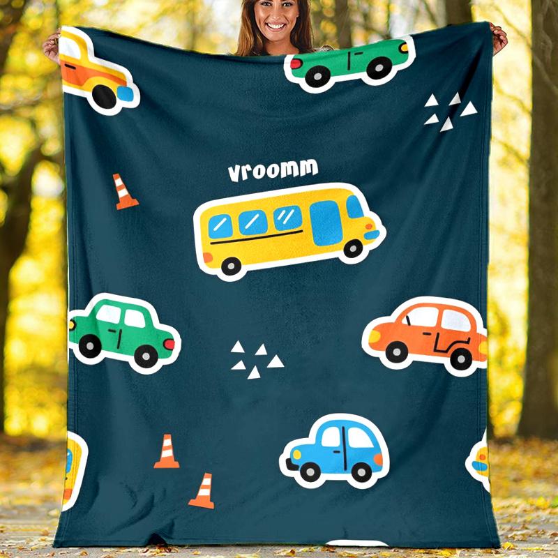 Cute Cars Theme Printed Blanket,Perfect for Couch, Bed, Travel & Outdoor Use | Machine Washable, Cozy & Durable.