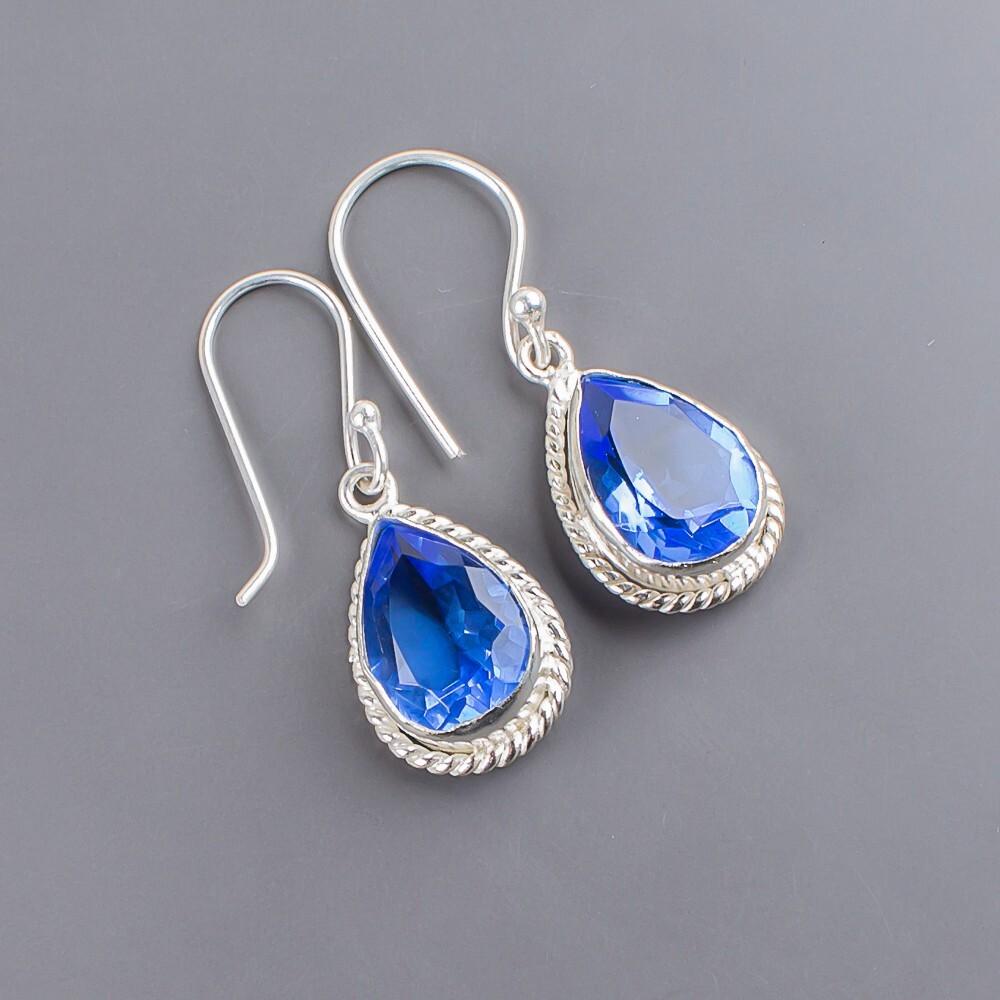 Tanzanite Gemstone 925 Sterling Silver Handmade Jewelry Earrings 1.40" For Gift EE-9-9