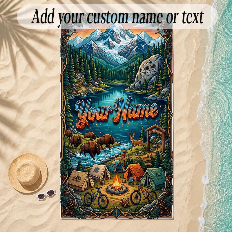 Landscape Theme Soft Beach Towel Personalized Custom Name Text Towel Portable for Beach Pool Travel