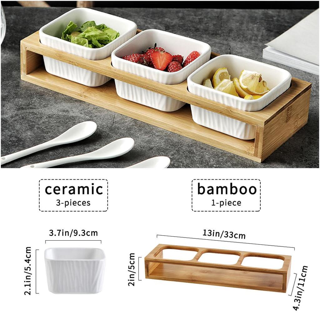 Белая керамическая чаша, поднос из бамбукового дерева, поднос для фруктов, приправ, закусок и поднос для сервировки десертов