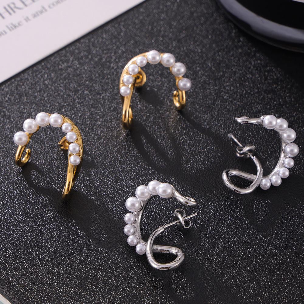 Серьги с инкрустацией из искусственного жемчуга, женская мода, титановая сталь, персонализированные серьги-гвоздики, ювелирные изделия, серьги-гвоздики необычной формы