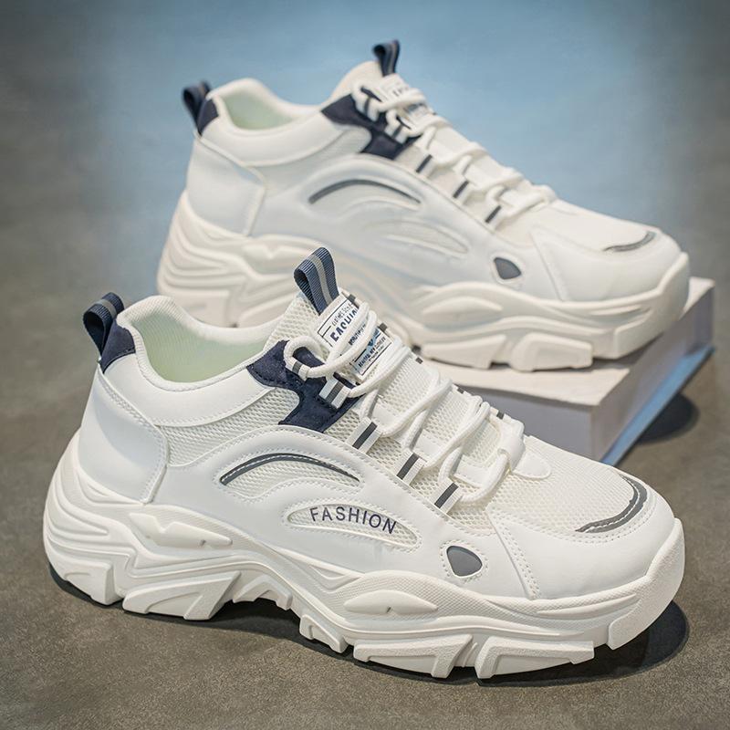 Мужская обувь весна и лето трендовый бренд универсальная студенческая повседневная сетчатая спортивная для бега толстая подошва увеличивающая рост маленькие белые кроссовки папы трендовая обувь нескользящая