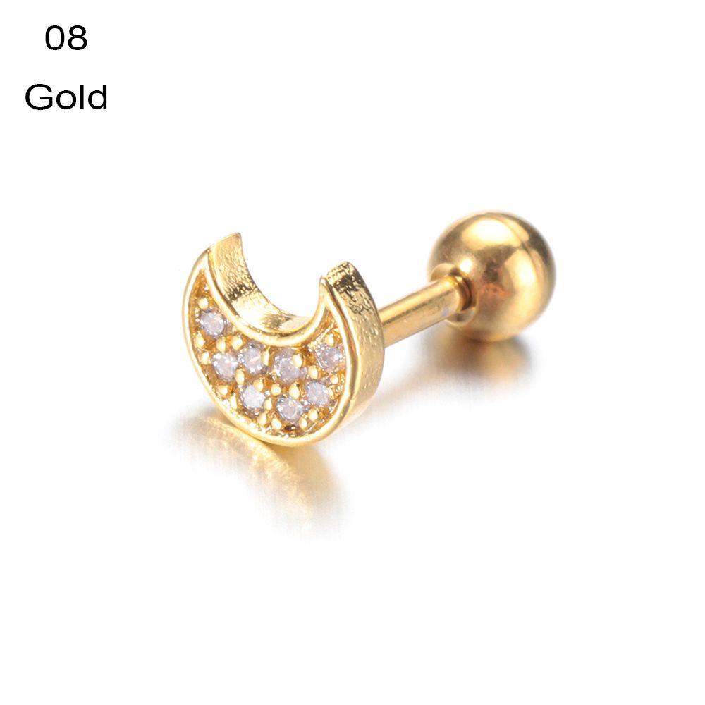 Серьги-гвоздики для пирсинга ушей Moon Heart Cartilage Helix Tragus Silver Gold Color CZ Украшения для тела
