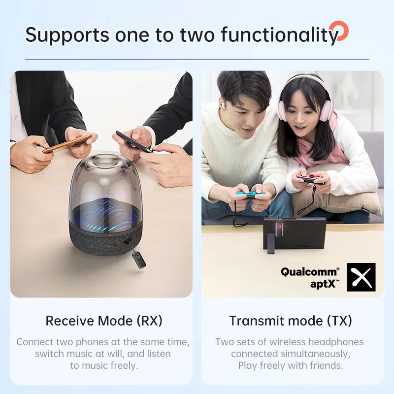 2 в 1 aptX Bluetooth аудио передатчик приемник 3.5MM AUX многоточечный Hifi стерео aptX-Adaptive/HD/LL беспроводной адаптер с микрофоном