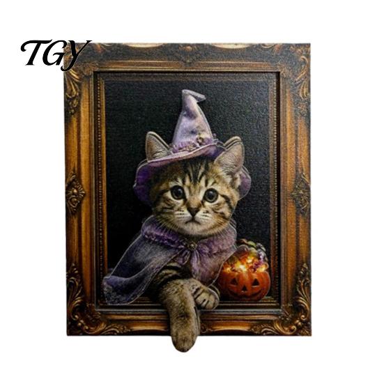 Office Cabinets Decorative Magnets Halloween Cat Frame Fridge Magnet, Retro Wooden Refrigerator Kitchen Decoration Accessories, Party Favors Magnet