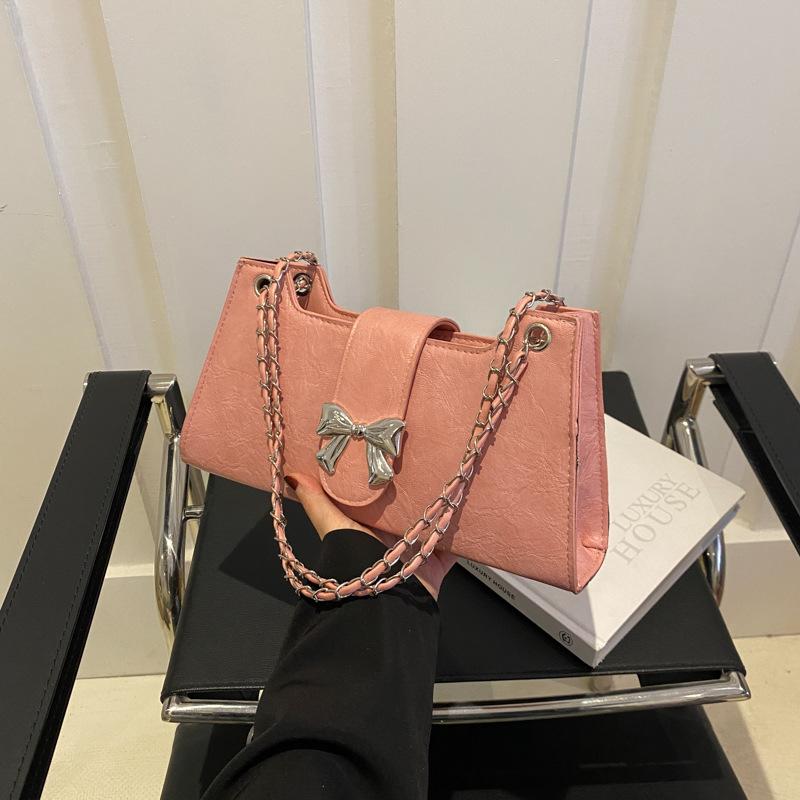 Модная и модная сумка-мешок с бантом, новая весенняя, простая, однотонная, через плечо, на одно плечо, через подмышку, для женщин